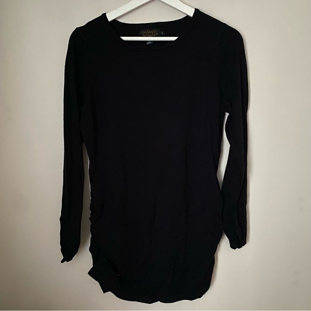 Icelandic Design Tunic Long Sleeve Black Ruched Casual Neutral Trendy